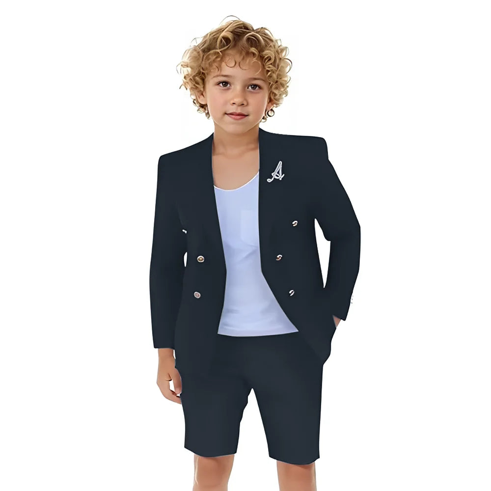 Boys Shorts Suit for Summer 2 Piece Slim Fit Double Breasted Beach Wedding Tuxedo Kids Formal Suit Outfit