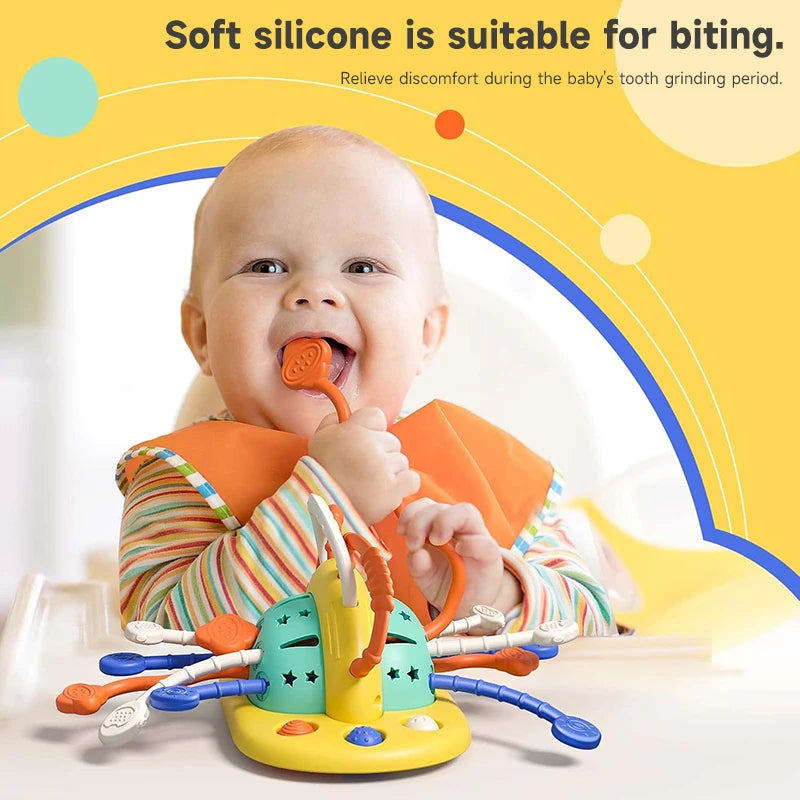 Montessori Baby Sensory Toys Pull String Finger Grasp Training Learning Education Toys Silicone Push Pull String Activity Toy