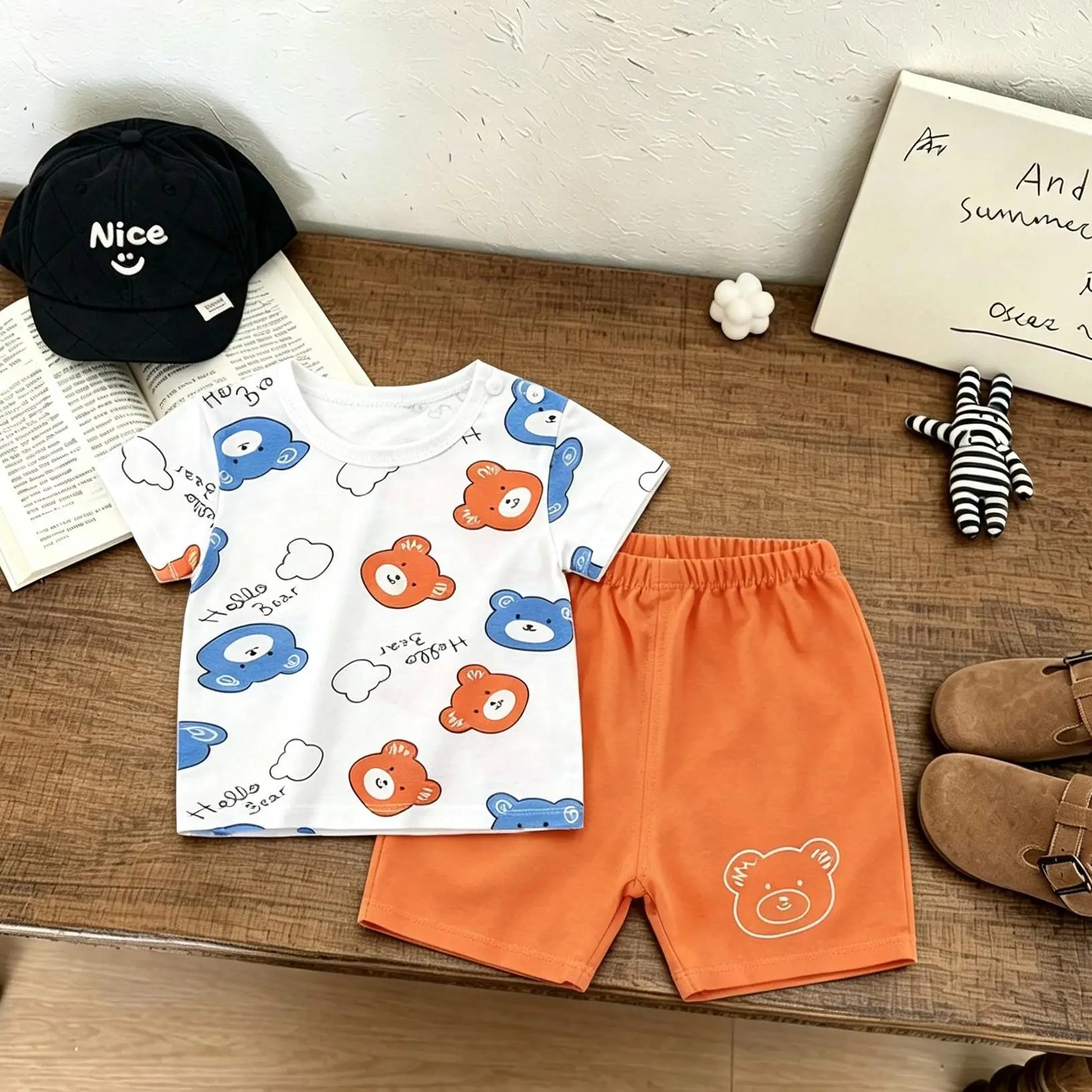 Baby Clothing Fashion Costume New Cartoon Tshirt+Shorts Two Piece Set Outer Wear Children Cute Tees All-match Shorts Outfit