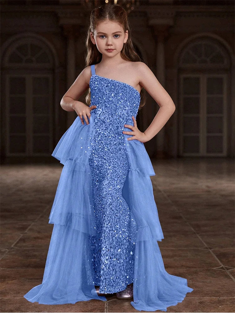 Girls Birthday Party Evening Dress Wedding Banquet Luxury Flower Girl Mesh Evening Dress Girl Stage Evening Dress Prom Gown