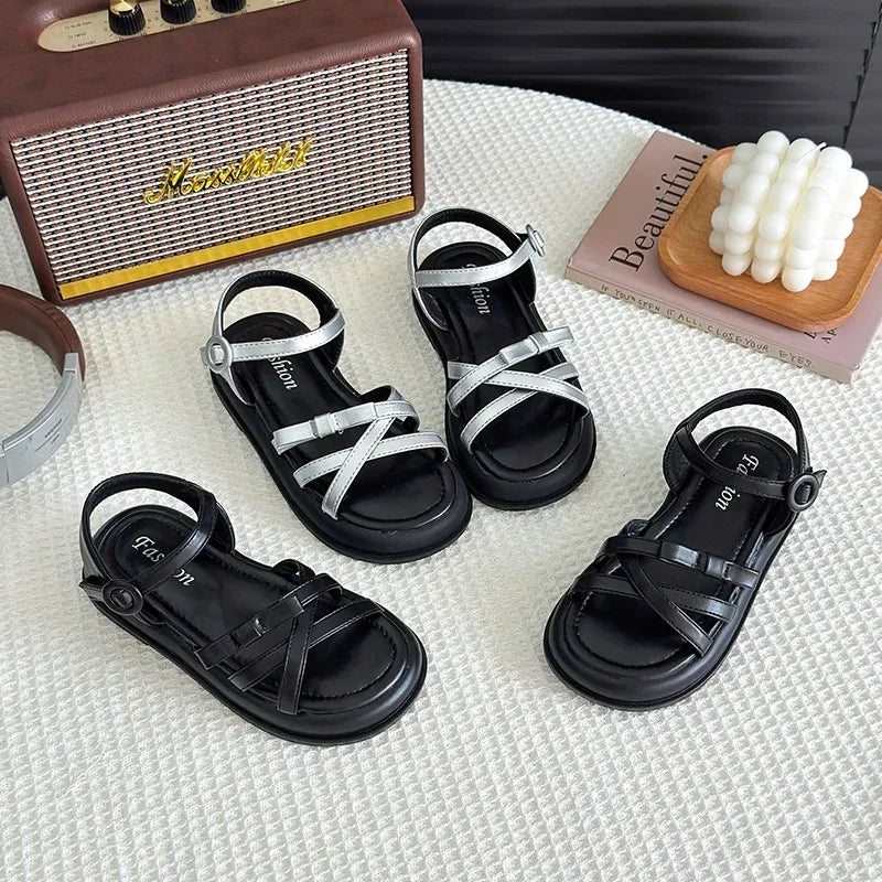 Girls Beach Shoes Bow-knot 2025 Summer Brand New Soft Open Toes Fashion Kids Sandals Princess Sweet Style Anti-slippery Shoes