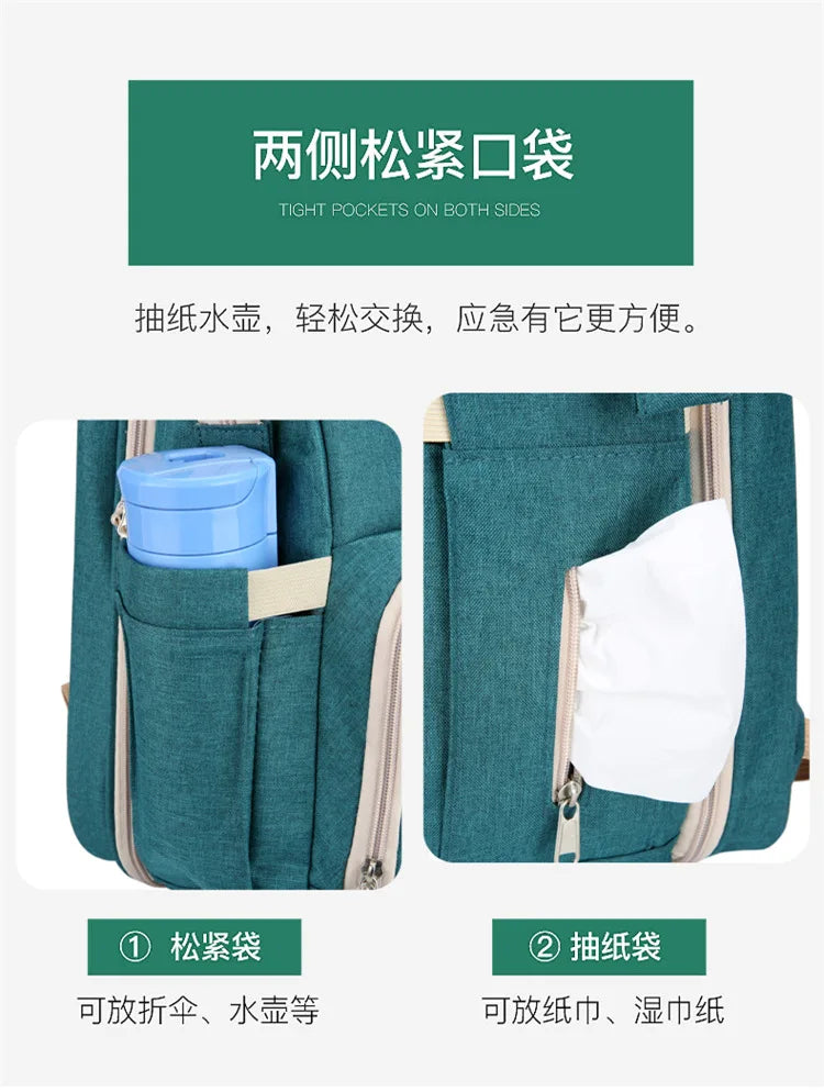 Baby Bed Mother Large Capacity Nappy Milk Bottle Backpacks with Changing Mat Convenient Baby Nursing Bags Gift Mommy Diaper Bags