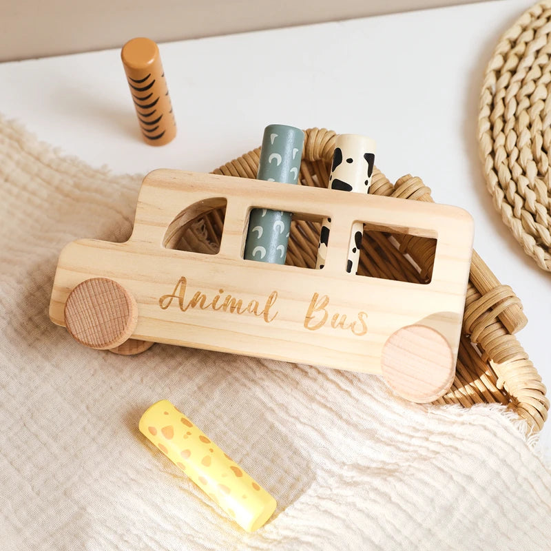 Baby Wooden Bouncing Toys Car Animal Bus Shaped Newborn Education Sensory Puzzle Hand Eye Coordination Training Toys Baby Gifts