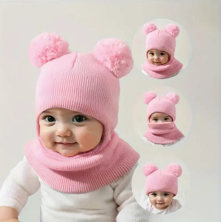Winter Hat with Pom-Pom Trim - Soft Stretchy Knit Beanie for 0-3 Year Olds, Lightweight & Windproof, with Accents, with Trim