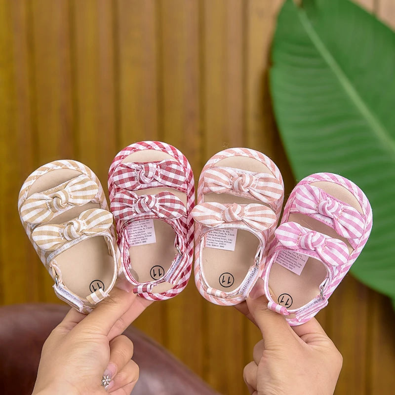 0-6-12 Months Baby Girl Sandals, Soft-Soled Velcro Cute Bowknot Baby Girl Flats, Suitable for Indoor and Outdoor Use
