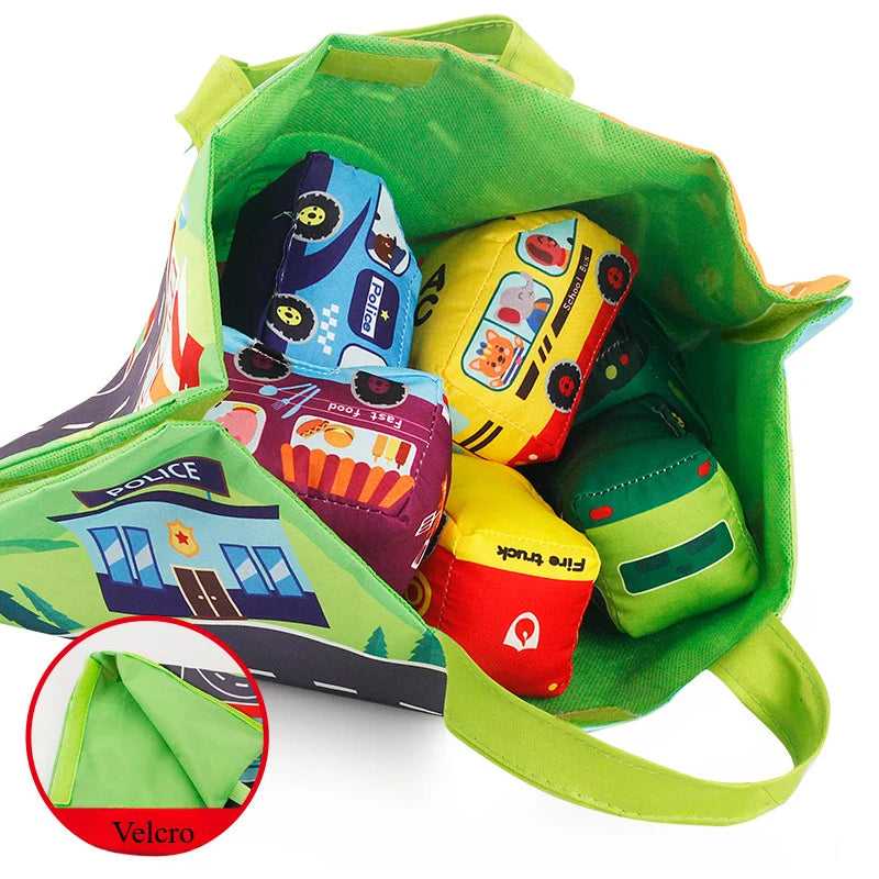 Baby Montessori Soft Car Toy with Map Game Mat Storage Bag Infant Cloth Book Cute Cartoon Sensory Training Toys Toddlers Gifts
