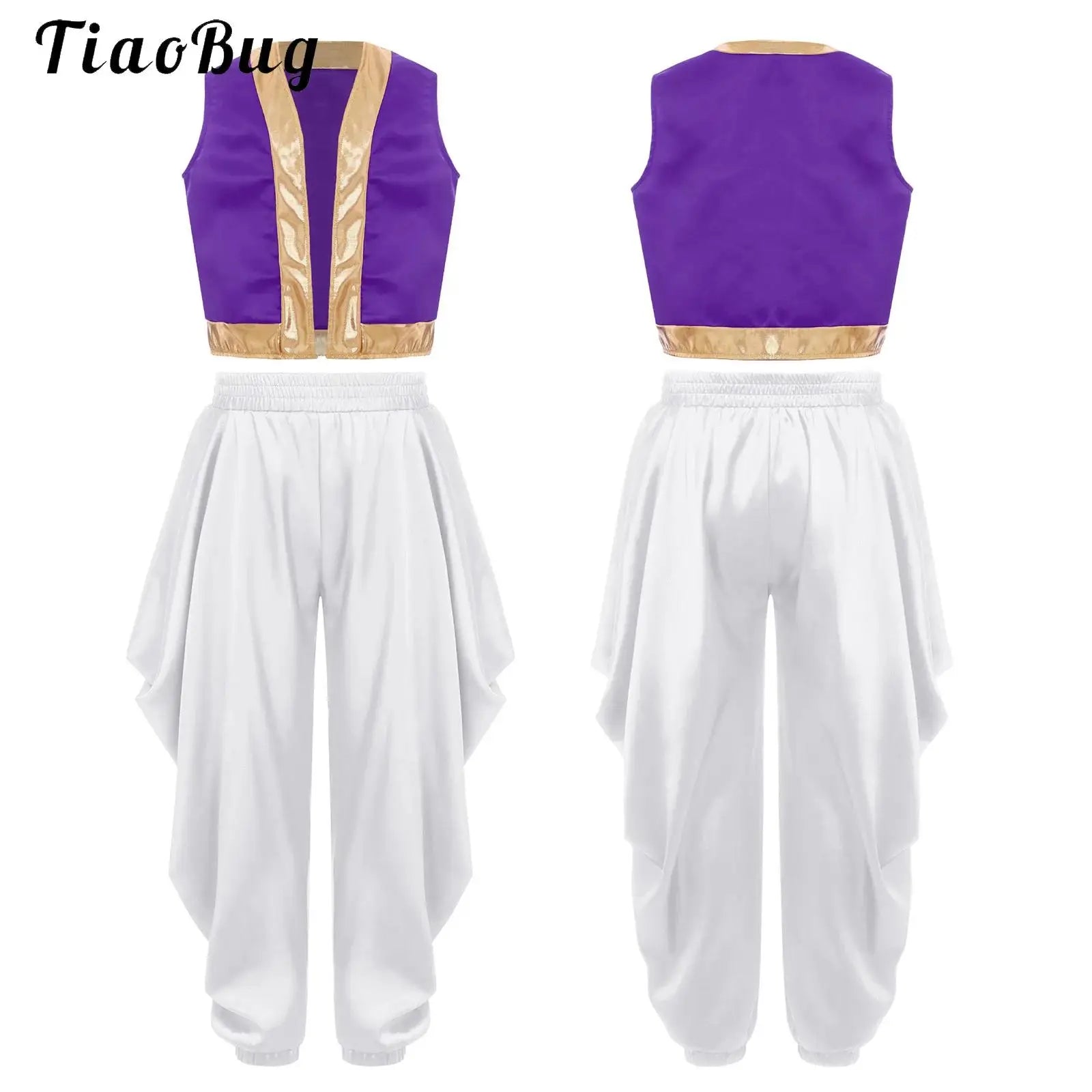Boys Mythical Arabian Prince Dress Up Loose Vest with Satin Dhoti Pants Baggy Trousers Halloween Carnival Character Cosplay Suit