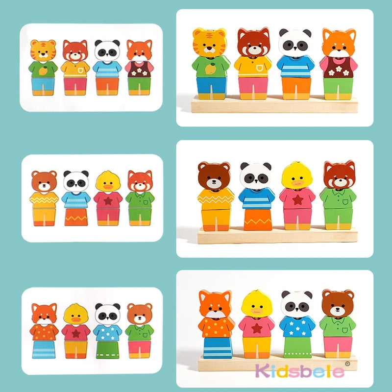 Montessori Wooden Animal Stacking & Dress Up Blocks  Educational Toy Colorful   Puzzle Imaginative Play for Children
