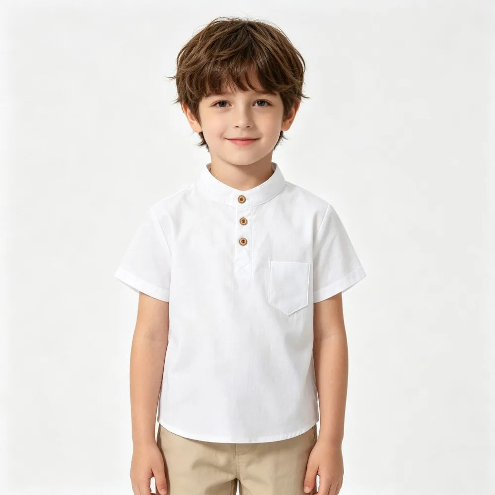 Boys Dress Shirt Toddler Boy Blouse Cotton Short Sleeve Kids Blouses Soft Boutique White Black Children Blouse  2 3 4 5 6 7Years