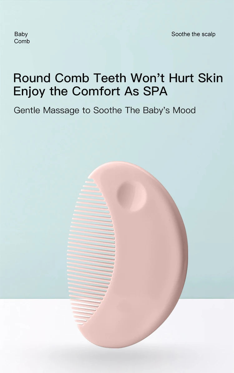 Cute 2 in 1 Eco-friendly Infant Care Baby Comb Brush Set Soft Bristles Hair Brush Round Shape