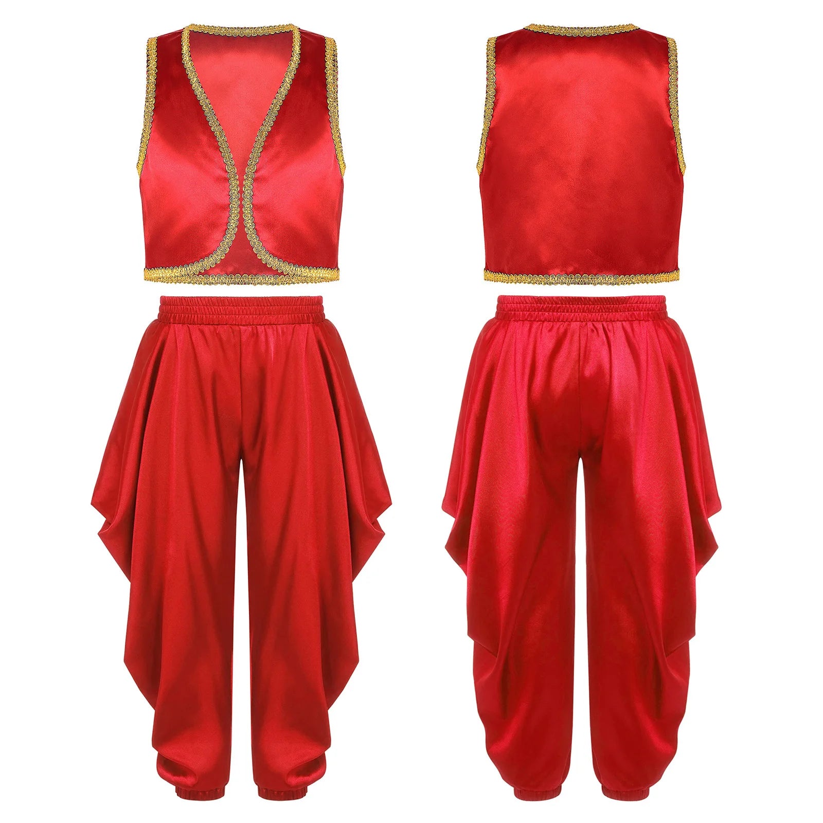 Boys Mythical Arabian Prince Dress Up Loose Vest with Satin Dhoti Pants Baggy Trousers Halloween Carnival Character Cosplay Suit