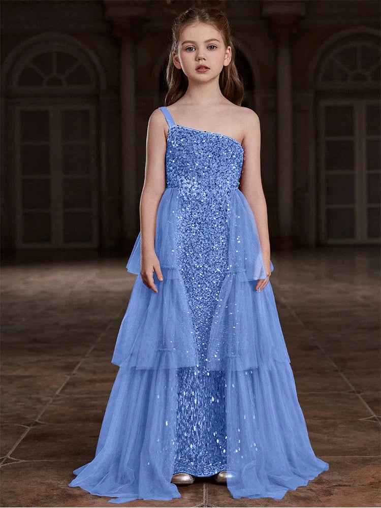 Girls Birthday Party Evening Dress Wedding Banquet Luxury Flower Girl Mesh Evening Dress Girl Stage Evening Dress Prom Gown