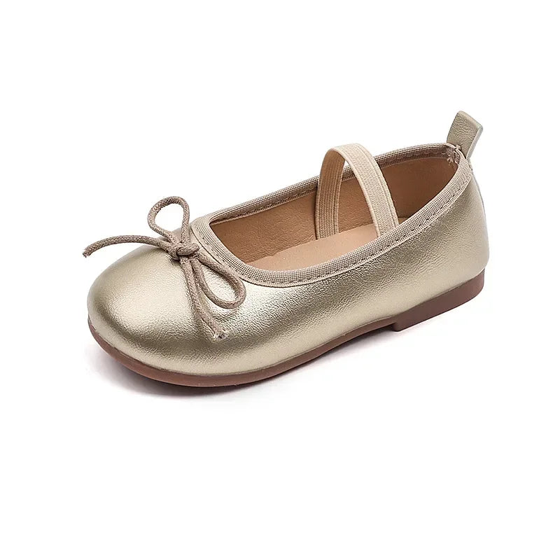 Girls Dance Shoes Round Toes Simple Bow Kids Leather Shoes Slip-on Soild Color Versatile 2025 Brand New Children Flats MaryJanes