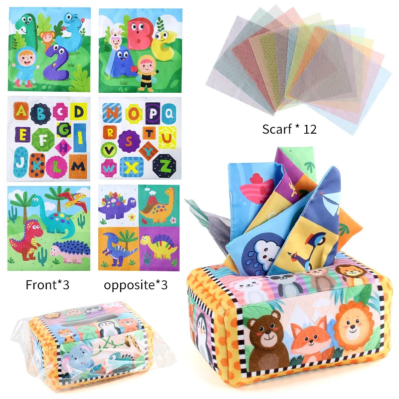 Baby Tissue Box Montessori Educational Toys Colorful Soft Sensory Toy For Toddler Finger Exercise Pumping Silk Scarf Gifts 0-18M
