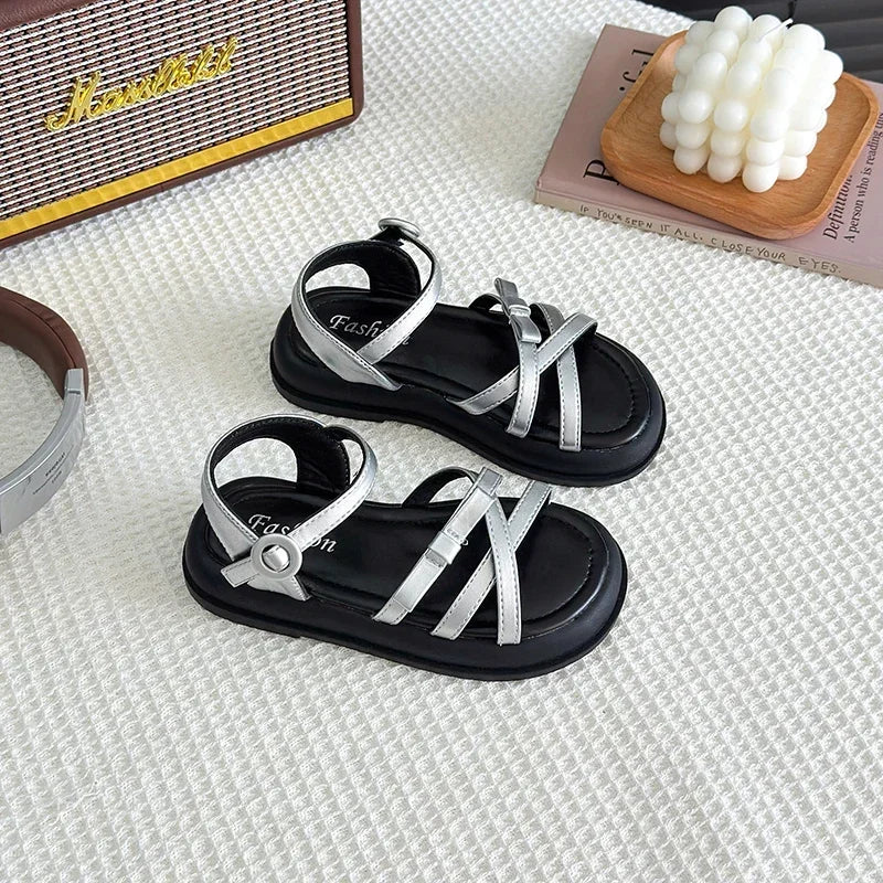 Girls Beach Shoes Bow-knot 2025 Summer Brand New Soft Open Toes Fashion Kids Sandals Princess Sweet Style Anti-slippery Shoes