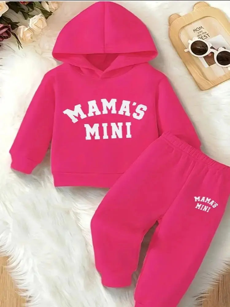 Newborn baby girl Autumn and Winter Edition Mom Little Baby Letter Printed Fleece hoodie and Pants Set