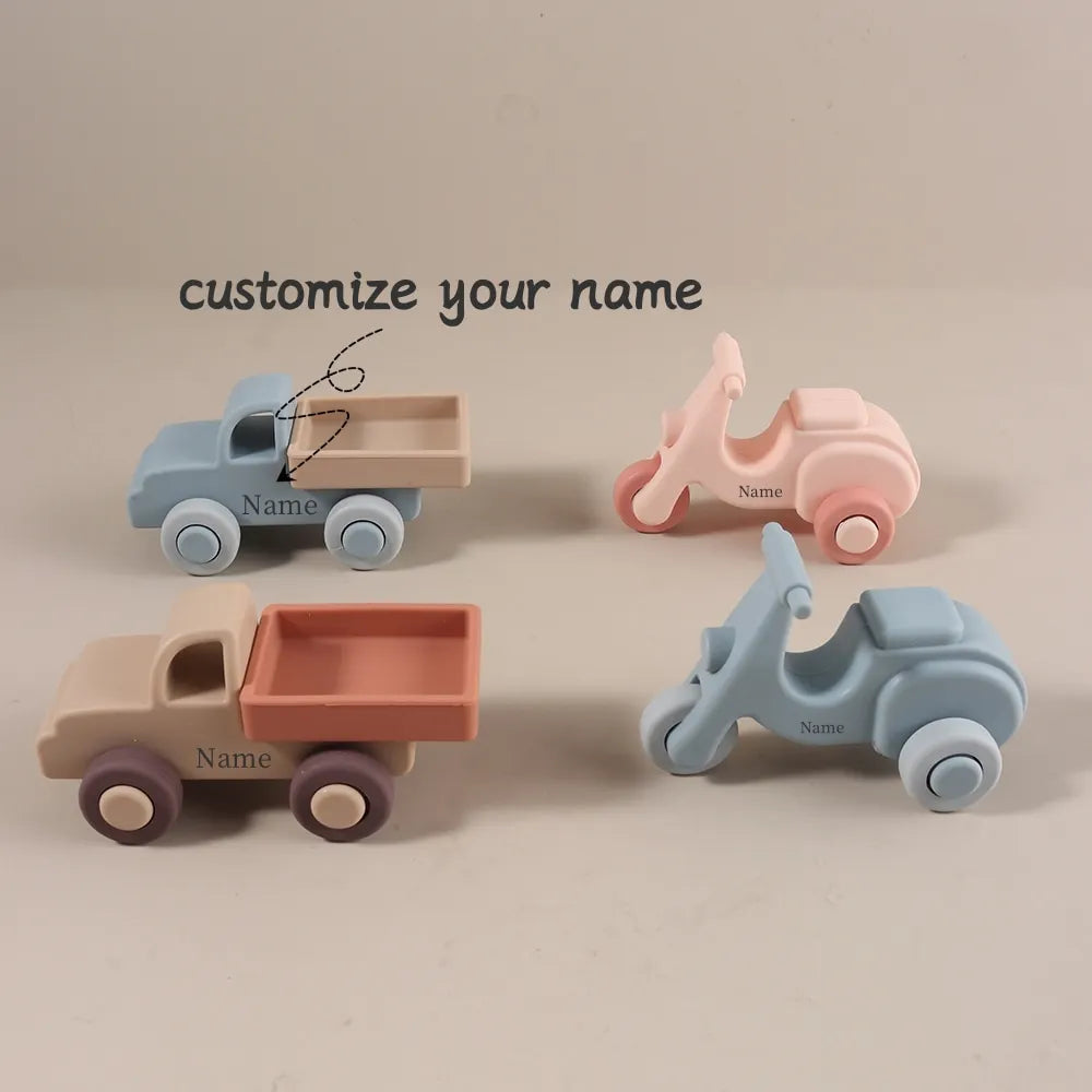Personalized Baby Teether Silicone Car Truck Toy Motorbike Airplane Teething Toy Infant Montessori Educational Toy
