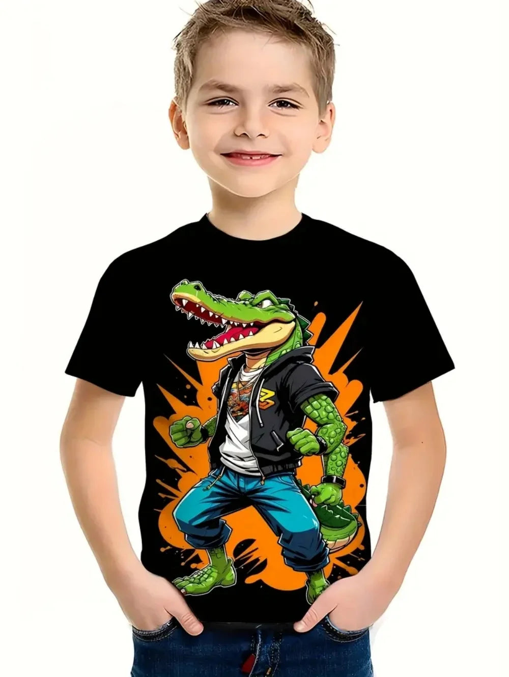 Boys Kids Clothes 3D Print Cartoon Dinosaur Graphic T Shirts Fashions Summer Streetwear O-Neck Short Sleeves T-Shirts for Boys
