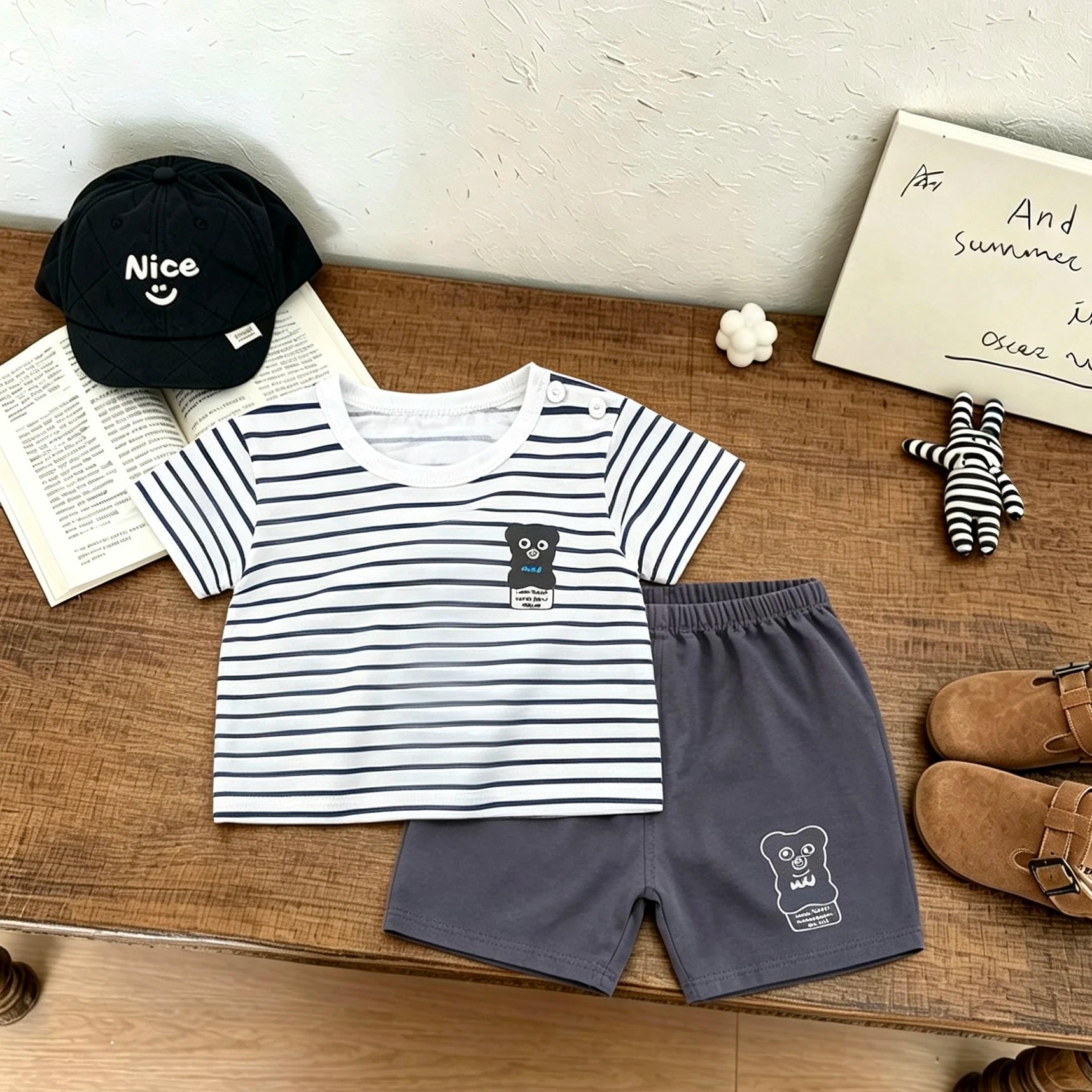 Baby Clothing Fashion Costume New Cartoon Tshirt+Shorts Two Piece Set Outer Wear Children Cute Tees All-match Shorts Outfit