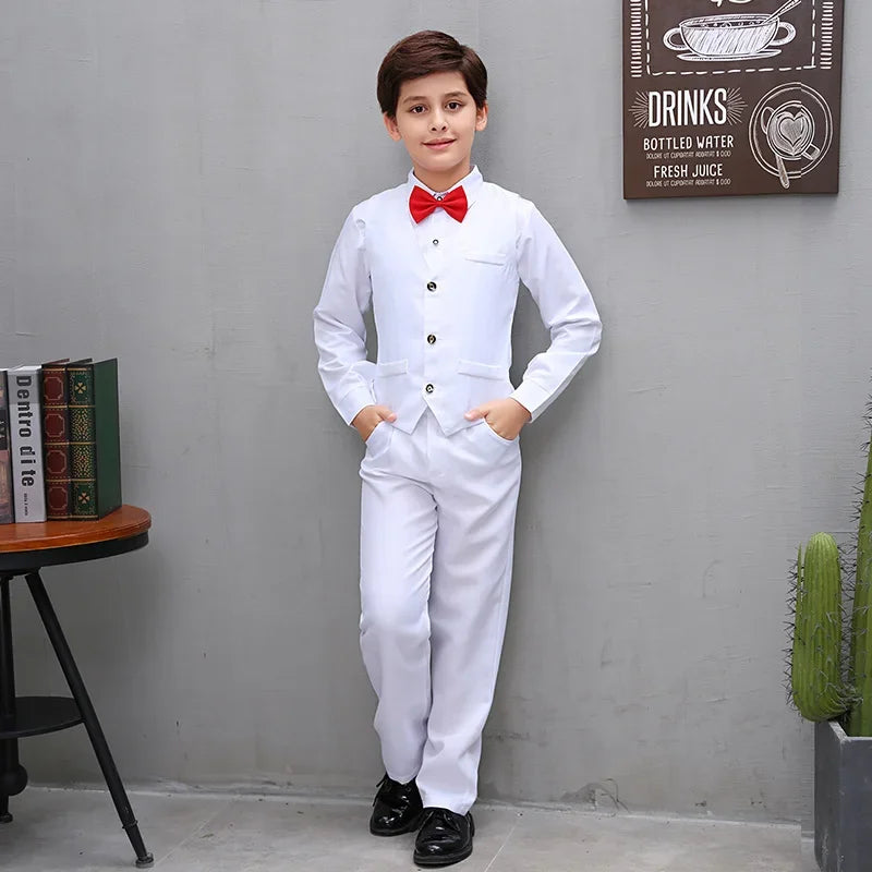 Boys' Small Suit, Vest Set, Big Children's Strap Pants, Performance Dress, Wedding Piano Performance
