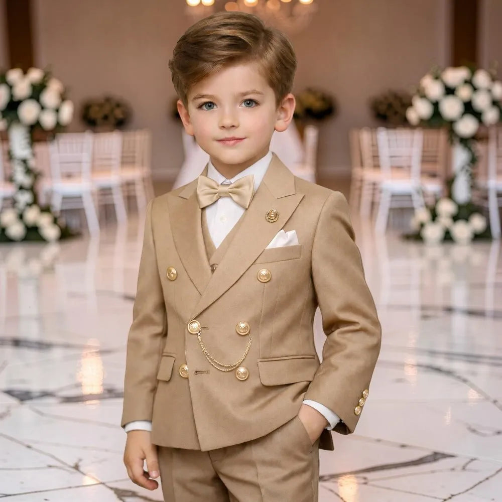 Boys Double Breasted Suit 2 Pieces Wedding Tuxedo Ring Bearer Outfit for Birthday Party Kids Set Custom Made Boy Blazer Pants