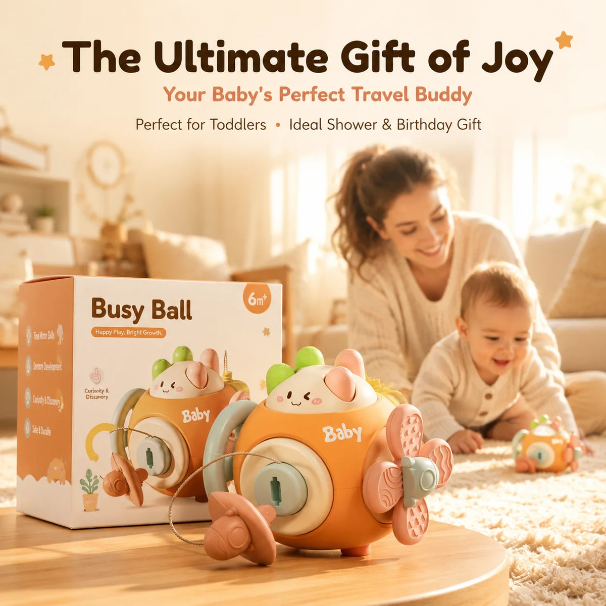 6-in-1 Sensory Busy Ball Montessori Interactive Toy Baby Fine Motor Training Early Educational Play Gift for Infant Toddler 6 M+