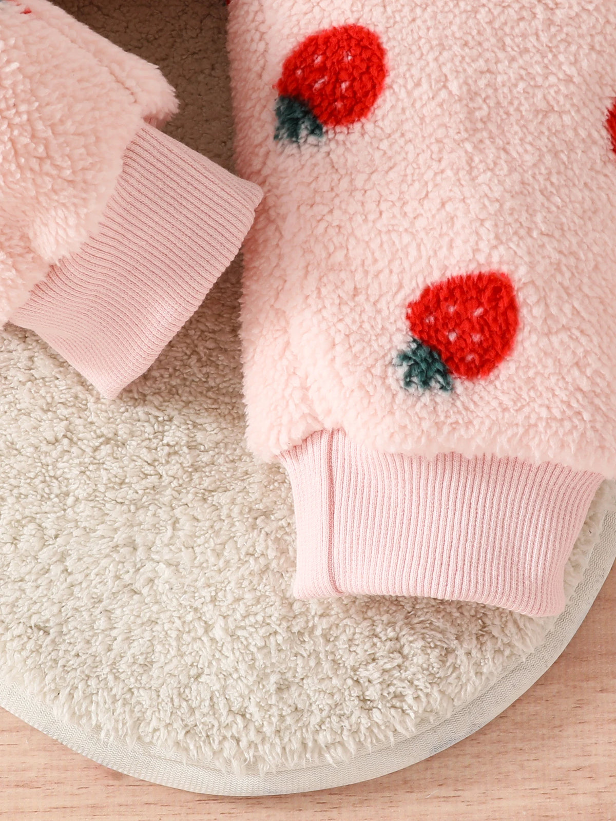 Winter Baby Girl Cute Casual Plush Warm Strawberry Print Button Design Hooded Romper