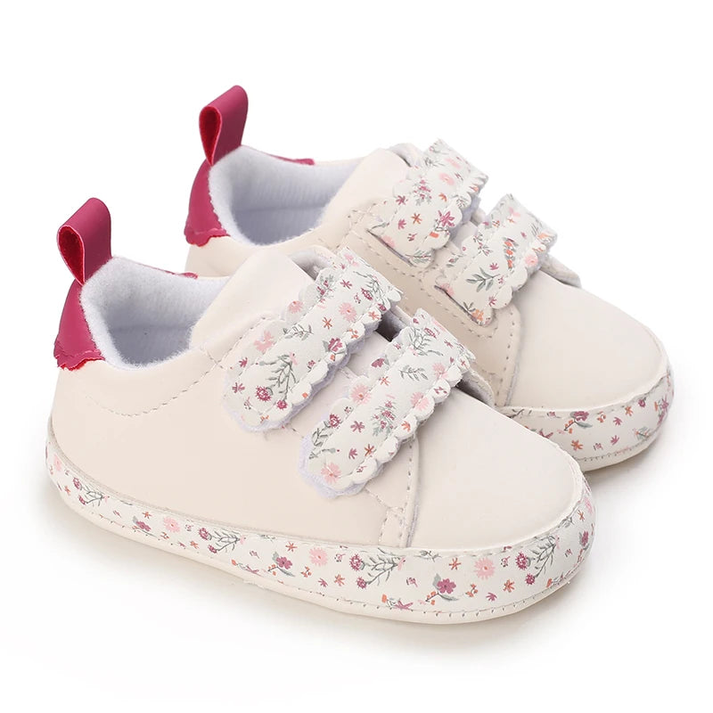Baby Shoes Infant Pre-Walker Shoes, Floral Embroidery/ Bow Princess Sneakers, Soft Sole Casual Footwear for Baby Girls0-18M