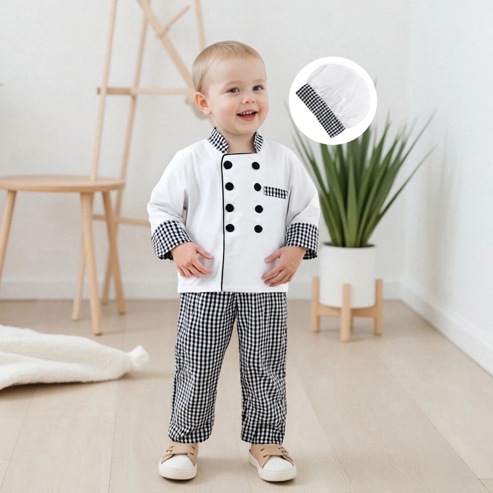 Boys Chef Costume Classic Baker Costume with Hat Set Halloween Role Play Outfits for Kids