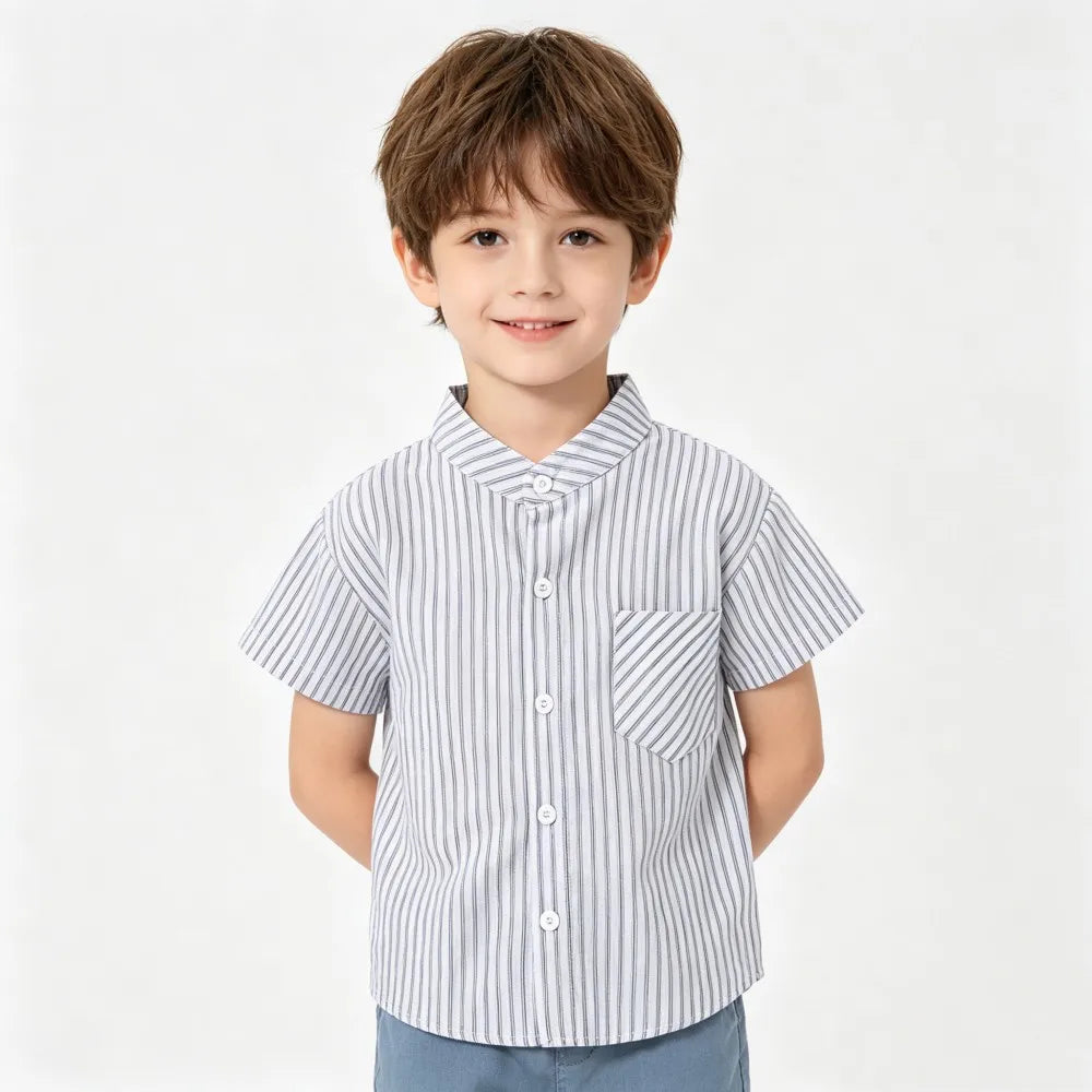 Boys Dress Shirt Toddler Boy Blouse Cotton Short Sleeve Kids Blouses Soft Boutique White Black Children Blouse  2 3 4 5 6 7Years