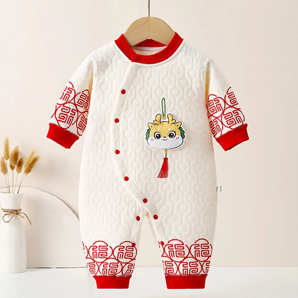 Baby Winter Long Sleeve Romper Quilted Autumn Winter Baby Onesies Birthday Chinese New Year Unisex Newborn Clothes For Boy Girl