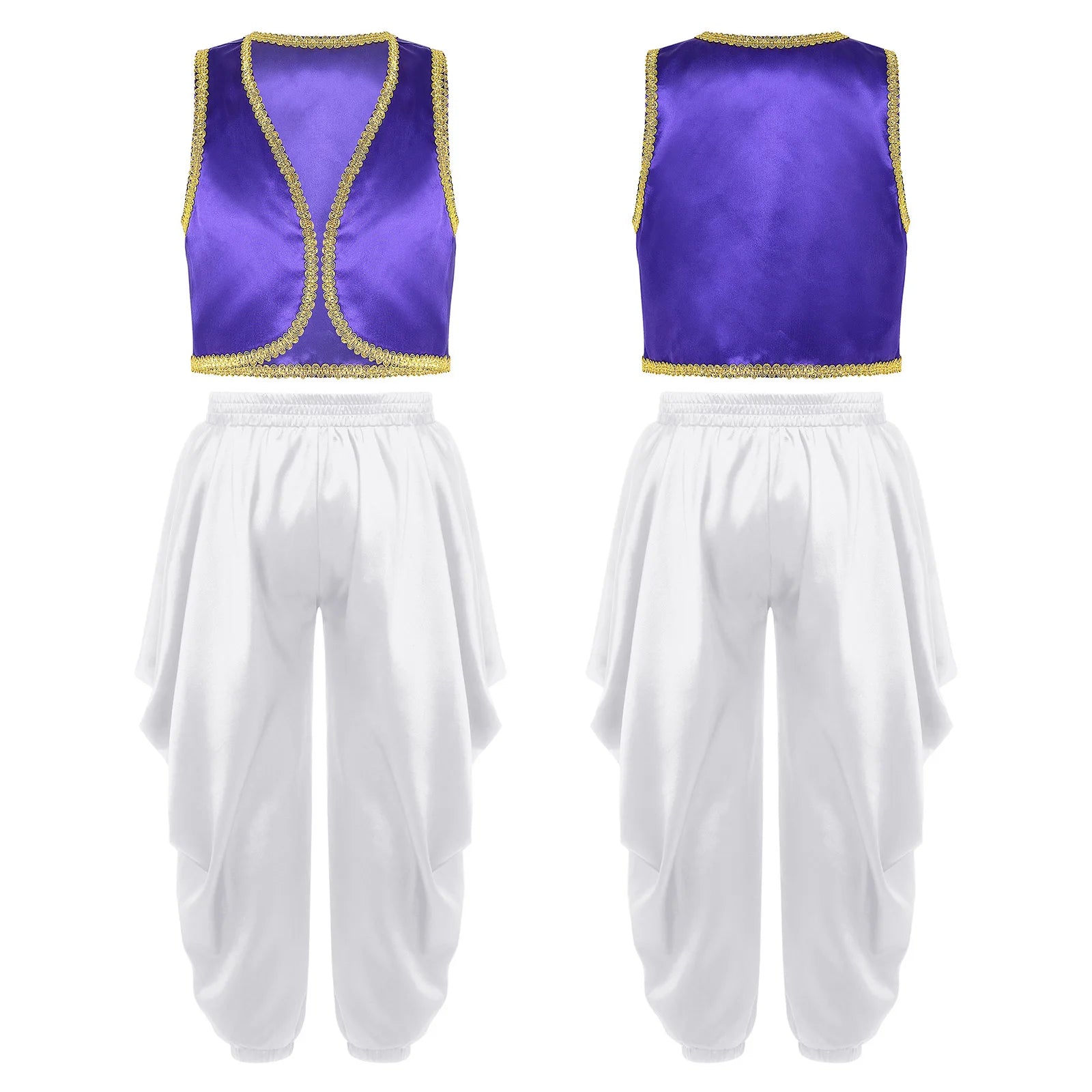 Boys Mythical Arabian Prince Dress Up Loose Vest with Satin Dhoti Pants Baggy Trousers Halloween Carnival Character Cosplay Suit