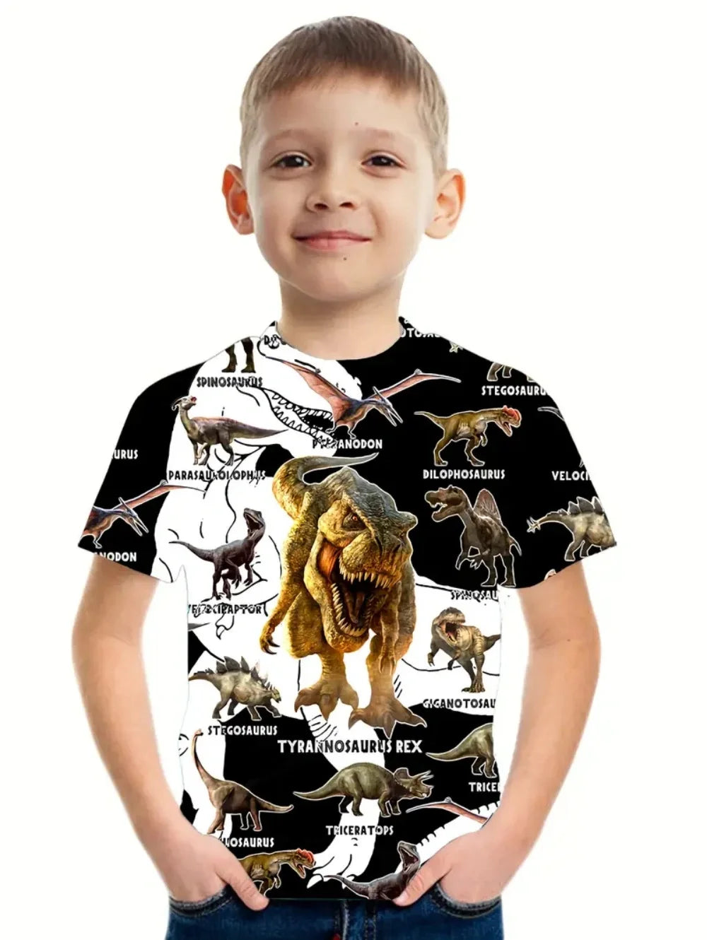Boys Kids Clothes 3D Print Cartoon Dinosaur Graphic T Shirts Fashions Summer Streetwear O-Neck Short Sleeves T-Shirts for Boys