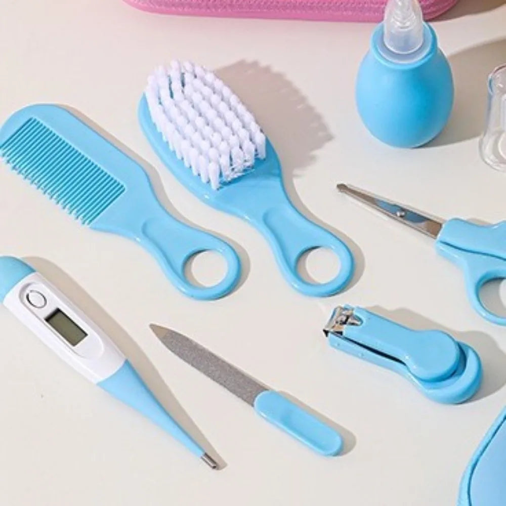 8pcs EVA Bag Baby Health Care Kit Soft Bristle Brush Material Safety Child Care Cleaning Set Nail Clippers Comb Thermometer