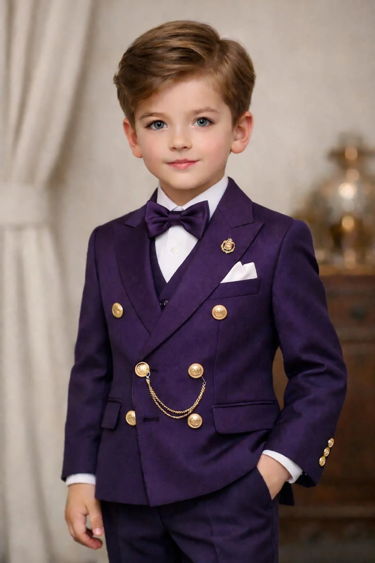 Boys Double Breasted Suit 2 Pieces Wedding Tuxedo Ring Bearer Outfit for Birthday Party Kids Set Custom Made Boy Blazer Pants