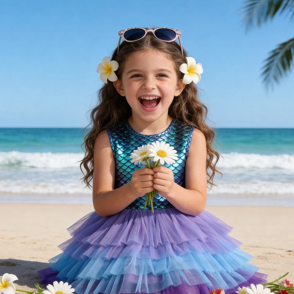 Girls Perform Mermaid Dress Children Princess Tutu Dress Toddlers Summer Prom Dresses Kids Birthday Party School Casual Clothes