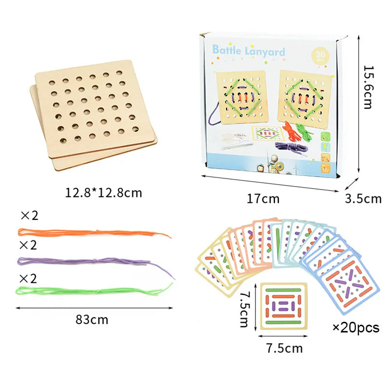 Montessori Wooden Threading Sewing Board Game Educational Toy Fine Motor Skills Learning Activity Puzzle for Kids Birthday Gift