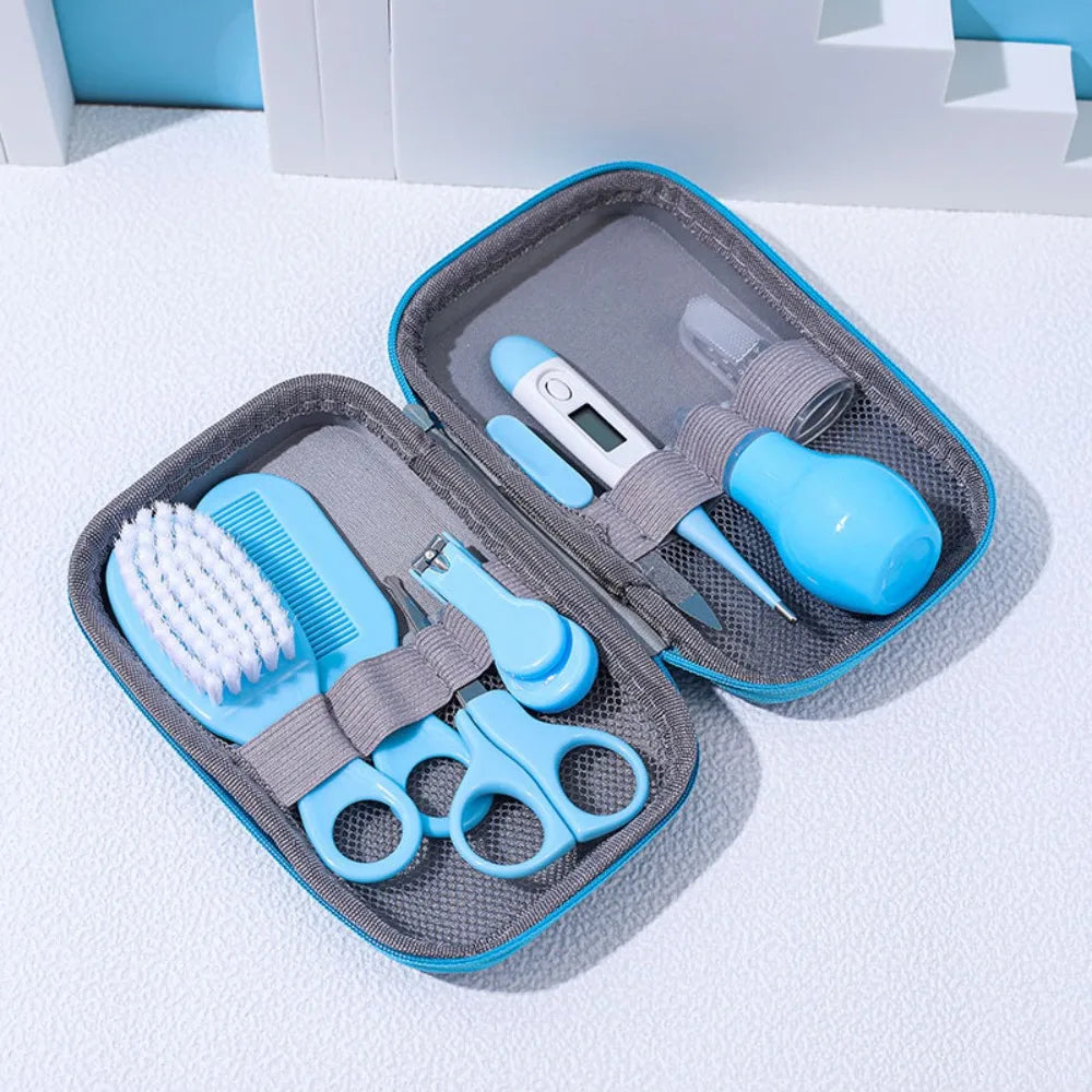 8pcs EVA Bag Baby Health Care Kit Soft Bristle Brush Material Safety Child Care Cleaning Set Nail Clippers Comb Thermometer