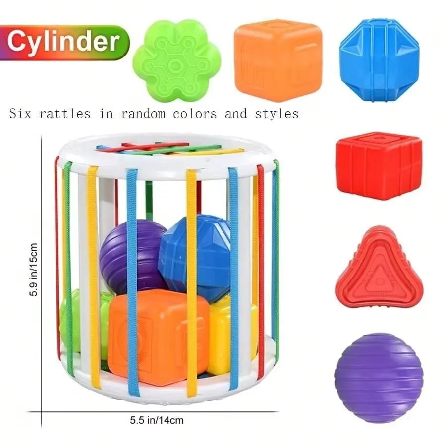 Montessori Baby Grasping Ball, Rainbow Sensory Toy with Rattle & Teether, Early Educational Shape Sorter for Fine Motor Skills