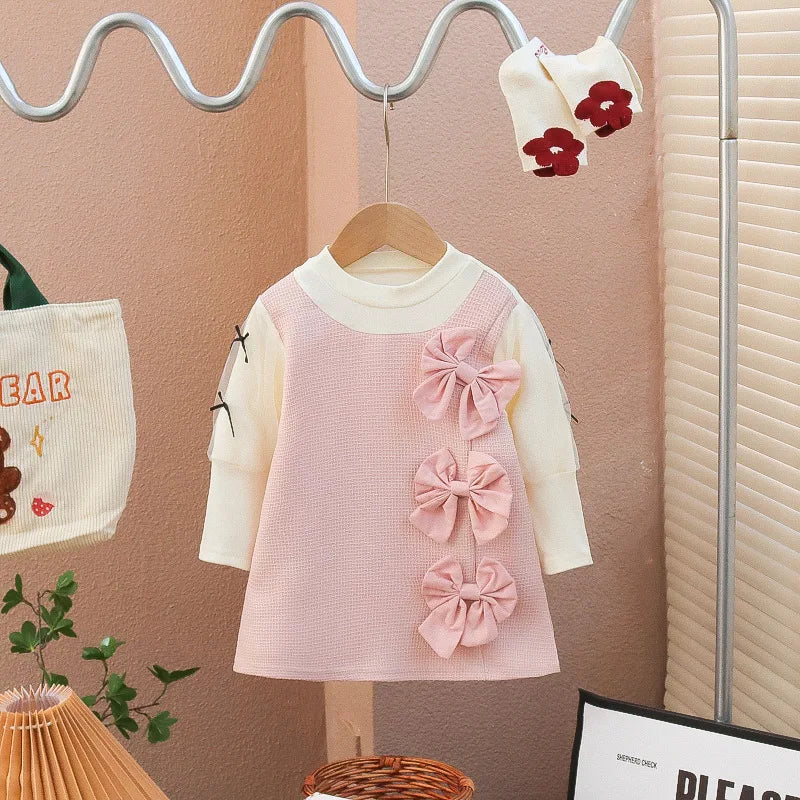 Girls' Dress Spring and Autumn 2024New Princess Dress Spring Baby's First Birthday Party Small Fragrant Bowknot Dress