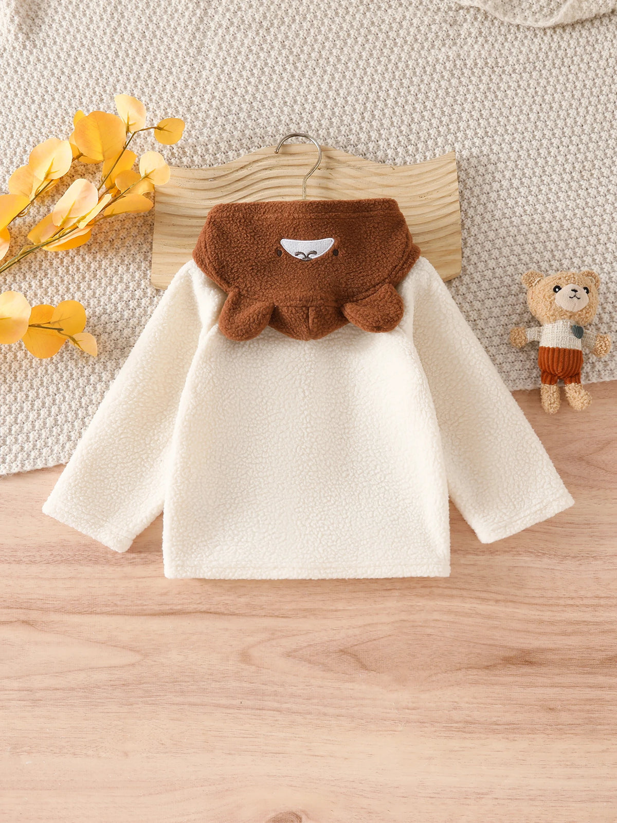 Winter Baby Boys' Cute Casual Teddy Bear Embroidered Fleece Jacket