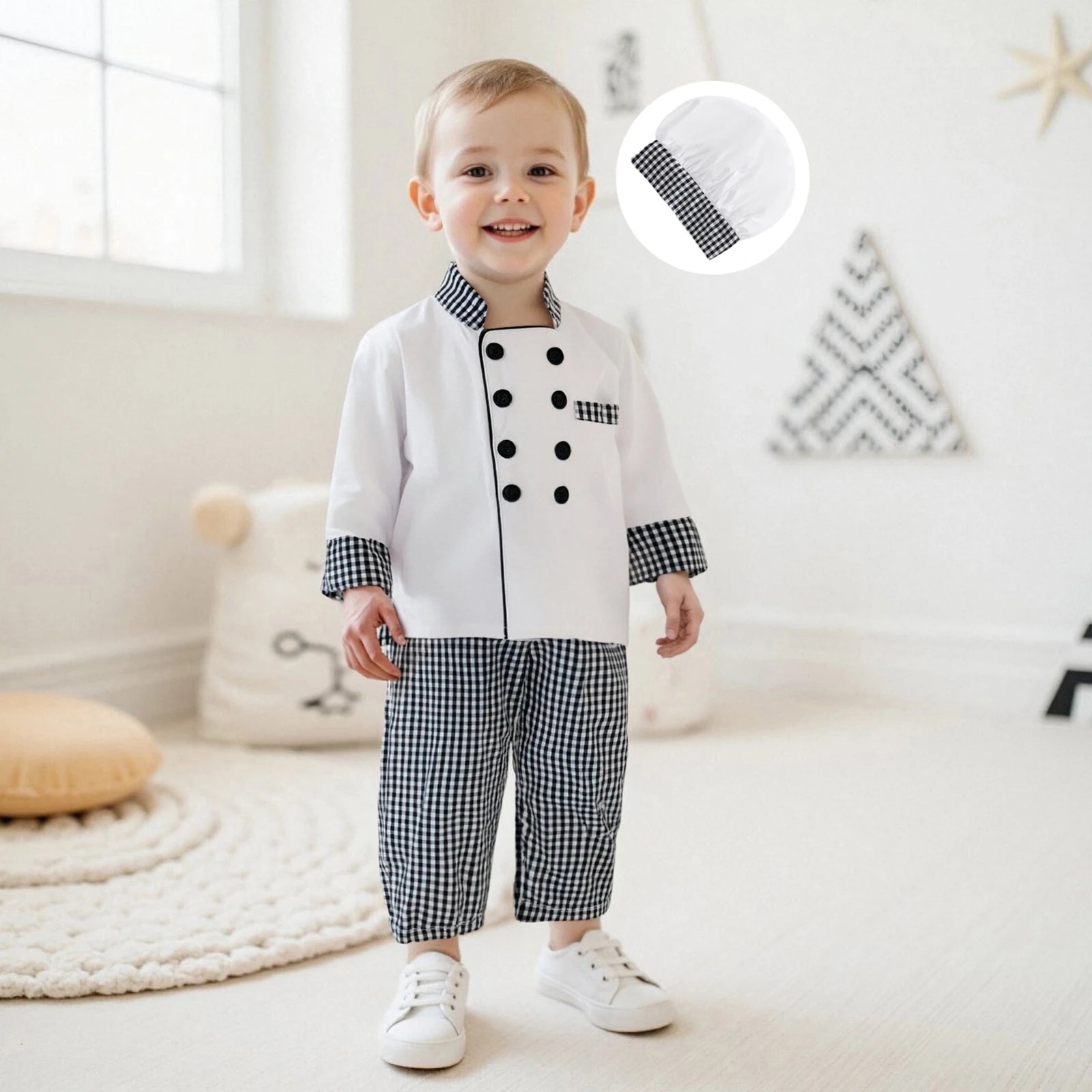 Boys Chef Costume Classic Baker Costume with Hat Set Halloween Role Play Outfits for Kids