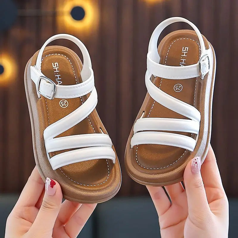 Girls Shoes New Summer Children Roman Sandals Soft Sole Comfortable Flat Sandals Non-slip Casual Solid Color Kids Beach Shoes