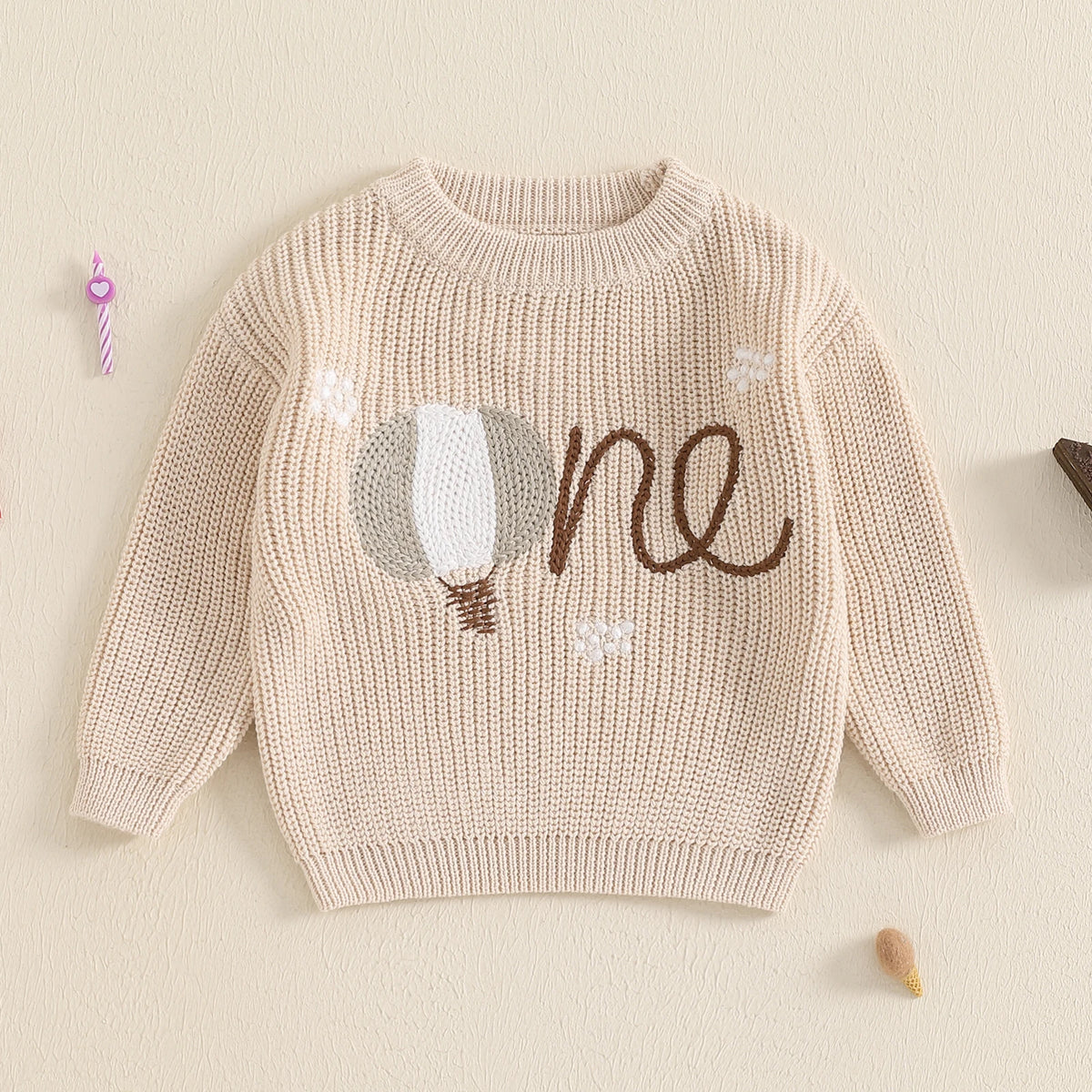 Winter Newborn Boy Birthday Sweater Casual Letter Embroidery Warm Knitted Long Sleeve Pullover Sweaters Knitwear for Toddler
