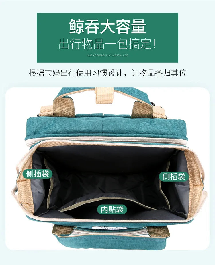 Baby Bed Mother Large Capacity Nappy Milk Bottle Backpacks with Changing Mat Convenient Baby Nursing Bags Gift Mommy Diaper Bags