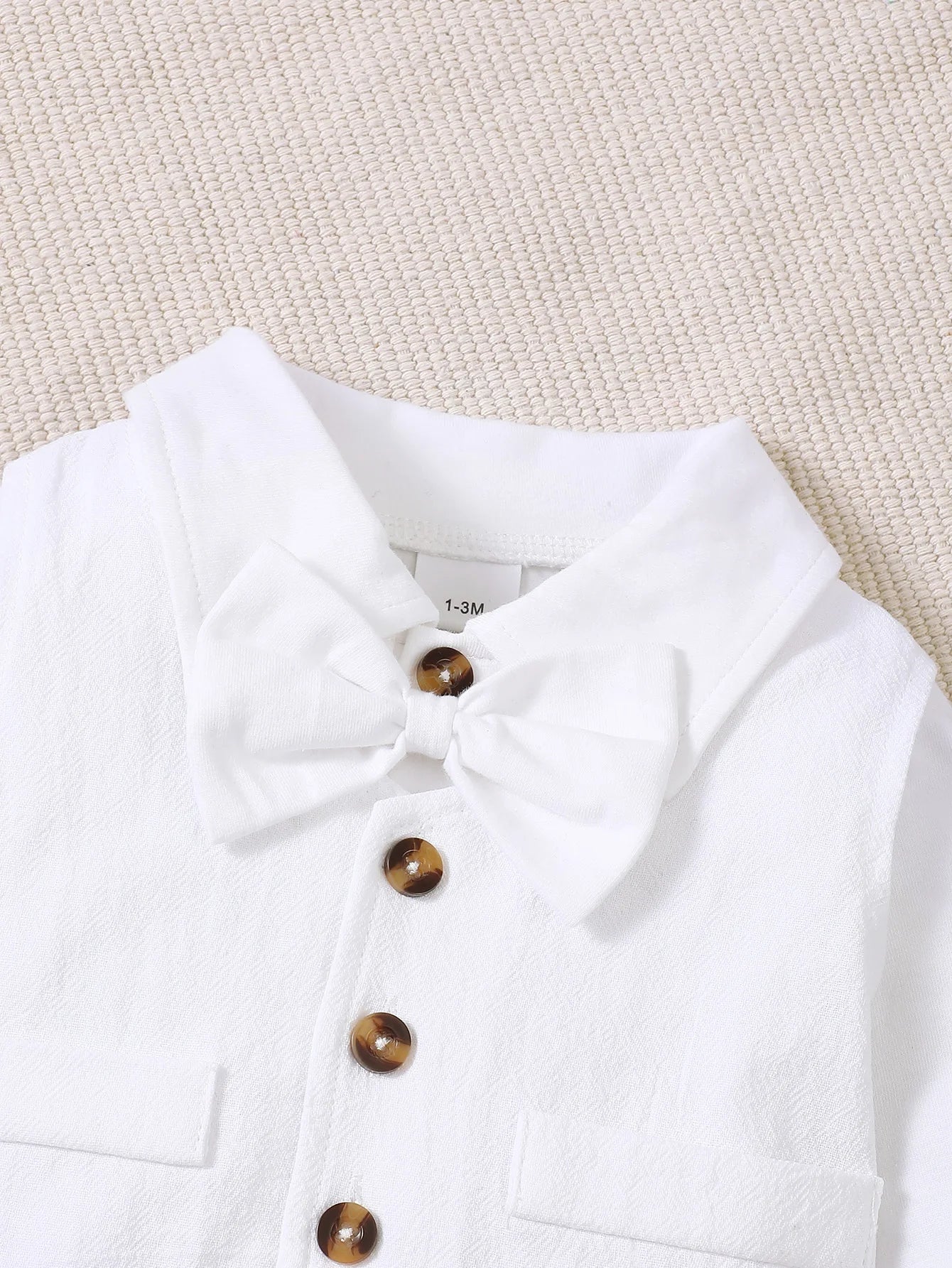 Baby Boy Christening Outfit Set - Long Sleeve Collared Romper Gown Vest+Pants+Mini Bow Tie Gentleman Formal Dress Suit Set