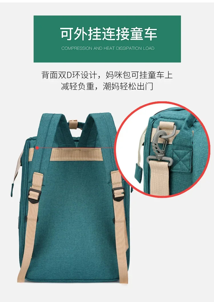 Baby Bed Mother Large Capacity Nappy Milk Bottle Backpacks with Changing Mat Convenient Baby Nursing Bags Gift Mommy Diaper Bags