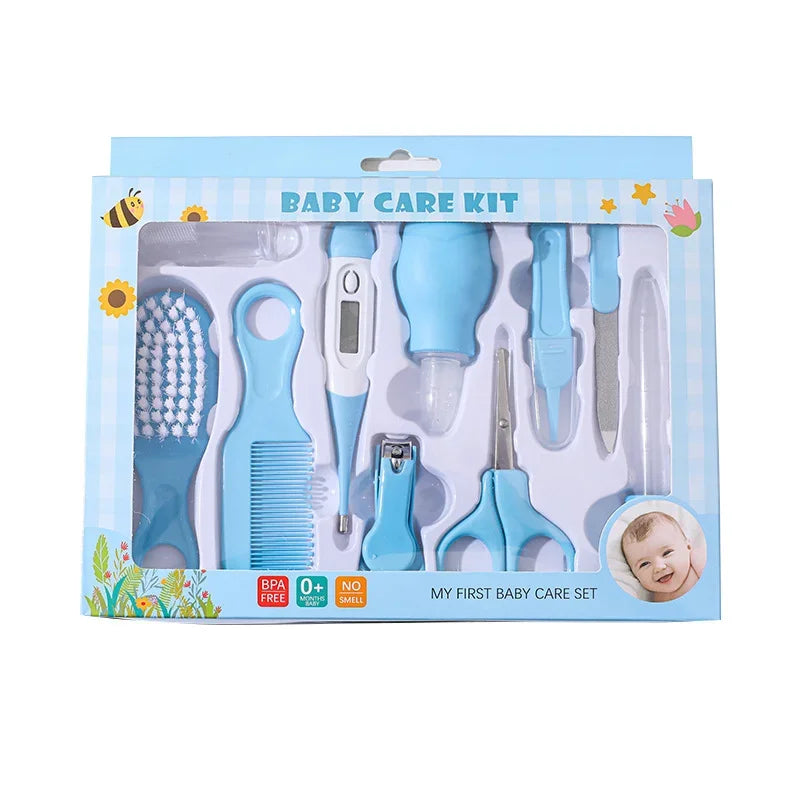10-in-1 Baby Care Kit: Newborn Grooming Set (Nail Clippers/Brush/Thermometer) for Infant (Pink/Blue)