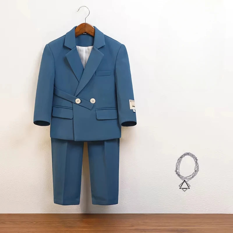 Boys Suit Fashion Design Handsome School Children's Clothes Set Casual Blazers Pants 2pcs Page Boy Wedding Performance Costumes