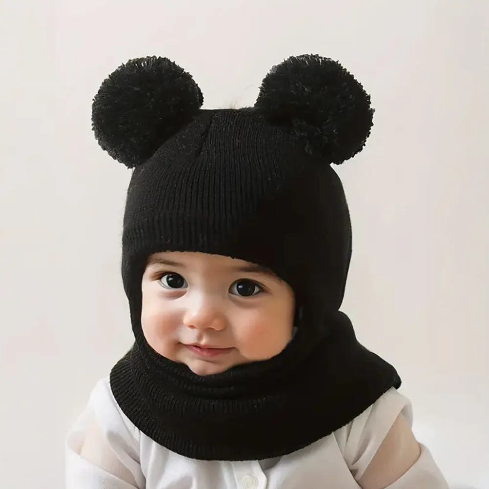 Winter Hat with Pom-Pom Trim - Soft Stretchy Knit Beanie for 0-3 Year Olds, Lightweight & Windproof, with Accents, with Trim